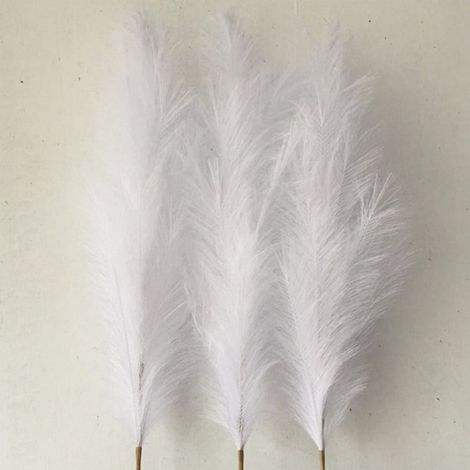 Herbe Artificielle - Pampas Fausse 83 Cm - Décoration Intérieure Boho - Remplissage Vase Sol - Blanc - Lot De 18 Branches (1/5)