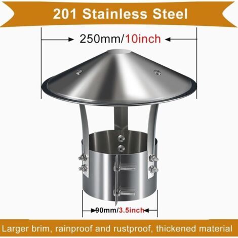 NALOOKAMIC Chapeau de Cheminée, Couvercle de Cheminée, Acier Inoxydable Chapeau Conduit de Fumée, Chapeau de Pluie pour échappement Cheminee Ou Fumisterie Poele Exterieur Tubage(90mm/3.5 in)