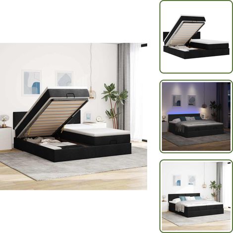 Ottoman-Bett mit Matratzen & LEDs Schwarz 180x200 cm Stoff - Ottoman-Bett - Ottoman-Betten - Bettrahmen - Bettgestell (1/5)