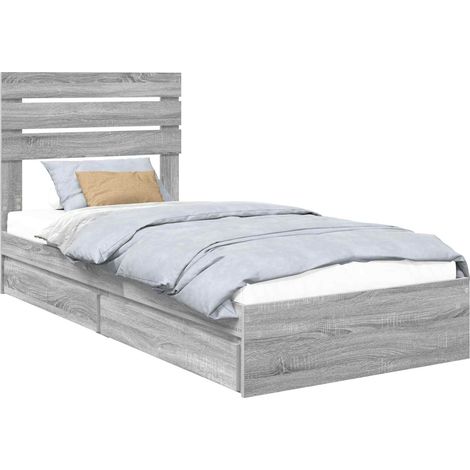 Storage Bed with Drawer Grey Sonoma 75 x 190 cm Engineered Wood vidaXL