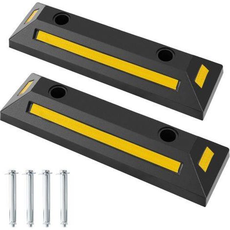 Butée de parking noire en caoutchouc avec bandes réfléchissantes et base renforcée pour garage, parking et camions jusqu'à 4000 kg (1/5)