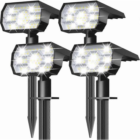 SCSYV Lampes solaires d'extérieur étanches IP68, 56 LED, 3 modes d'éclairage, projecteurs solaires pour jardin et aménagement paysager extérieur - Lot de 4 (blanc froid) (1/5)
