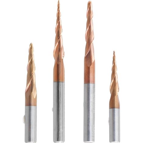 4 Pièces Fraise à Bout Conique en Spirale en Carbure, Tige de 6mm, Mèche de Routeur pour le Travail Du Bois, Mèches de Sculpture CNC, Fraise à Bois (1/5)