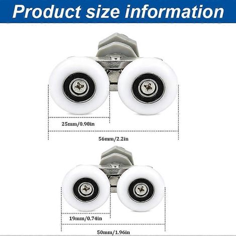 4 roulettes doubles pour porte de douche, roues de rechange pour portes coulissantes de salle de bain et rails de porte de 19 mm. (1/5)