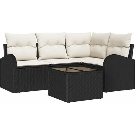 Maison Exclusive - Set Divano da Giardino 5 pcs Nero e Bianco polyrattan
