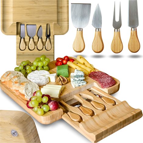 Tagliere per formaggi, servizio di snack, alzata per torte, coltelli in bambù (1/5)