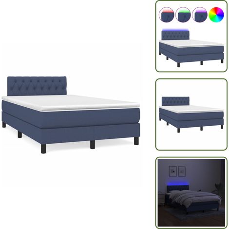 Letto in tessuto - vidaXL Letto a Molle con Materasso e LED Blu 120x190 cm in Tessuto - Letto con testiera regolabile
