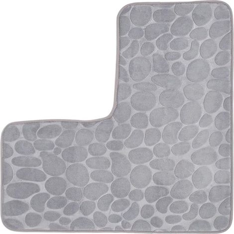 Tapis bain d’angle L 80x80 cm, antidérapant, lavable machine, doux et absorbant – gris (1/5)