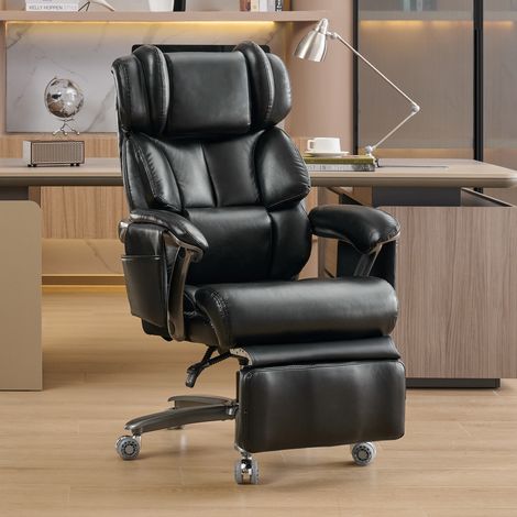 Fauteuil de direction ergonomique XXL avec massage, chauffage, repose-pieds et cuir PU
