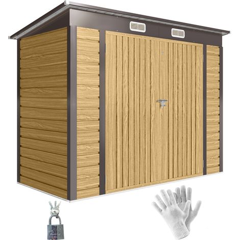 Outsunny 8 x 4FT Metal Garden Storage Shed with Double Doors and 2 Vents Oak (1/5)