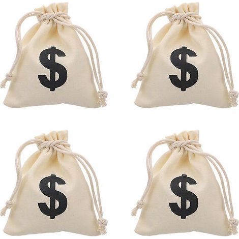 Lot de 4 petits sacs à cordon en toile, parfaits pour les jeux, les pièces de monnaie, les cadeaux de fête ou le rangement des en-cas.-16X12X0.2CM-Beige (1/4)
