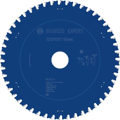 Bosch 2608643057 Circular Saw Blade Expert for Steel, 210mm x 30mm x 2.0mm, 48 Teeth, Blue (1/5)