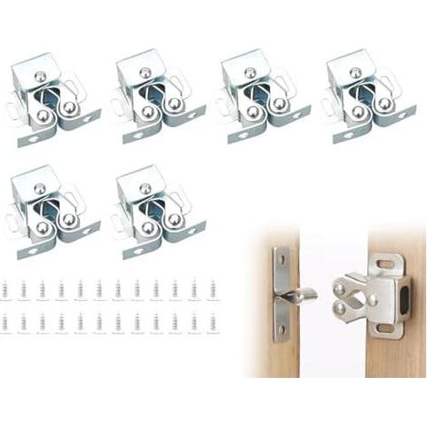 Set di 6 chiusure per porte con viti a doppio rullo. Chiusure per armadi. Chiusure per guardaroba. Ferramenta e chiusure per porte. Chiudiporta. Porte per mobili domestici. Armadio (Argento) (1/5)