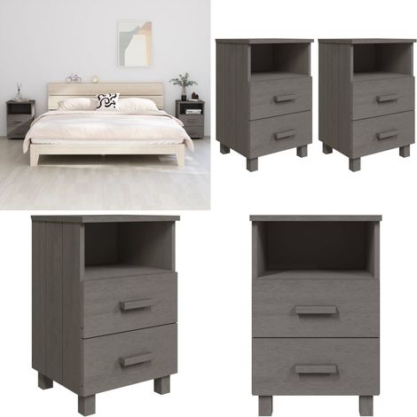Tables de chevet HAMAR 2 pcs Gris clair 40x35x62 cm Bois massif - Table De Chevet - Meuble De Chambre - Table De Nuit - Commode - Rangement - Home & Living (1/5)