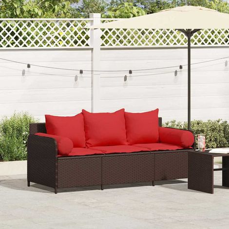 Canapé de jardin avec coussins 3 places brun résine tressée - vidaXL (1/5)
