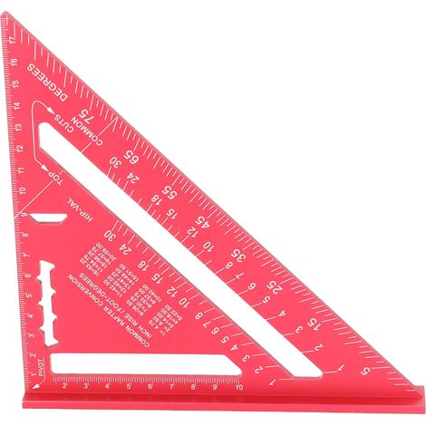 Équerre à bois alliage aluminium rouge, revêtement électrophorétique, graduations laser précises, équerre charpentier 45°/90°, 18,5x26 cm, 1 pièce, marquage angle coupe carrée (1/5)