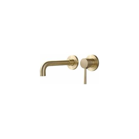 Mitigeur de lavabo mural en laiton massif – Finition brossée – Bec pivotant 360° – Portée 210 mm – Débit 1,2 GPM (1/5)