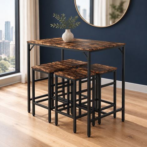 Mesa de bar con 4 taburetes, 5 piezas, 100 x 60 x 88 cm, marrón rústico y negro OKMYHOME (1/5)