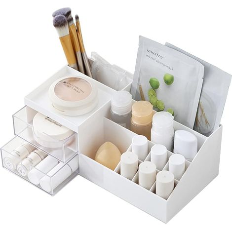 Organisateur De Maquillage - Avec Tiroirs - 10 Compartiments - Dimensions 24,5 x 12,2 x 9,3 cm - Blanc Pur - 1 Pièce (1/5)