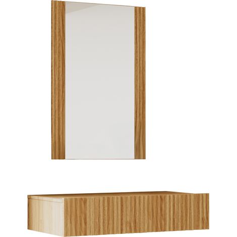 Tocador acanalado con Cajón y Espejo Mueble Colgante Acabado en Color Roble Alba Mate Modelo Velia (1/5)