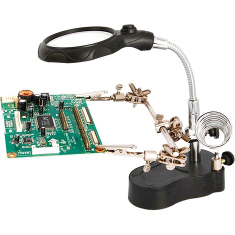 Pince auxiliaire multifonctionnelle pour l'identification de documents, fer à souder avec loupe LED, support de réparation de téléphone portable, loupe de bureau. (1/3)