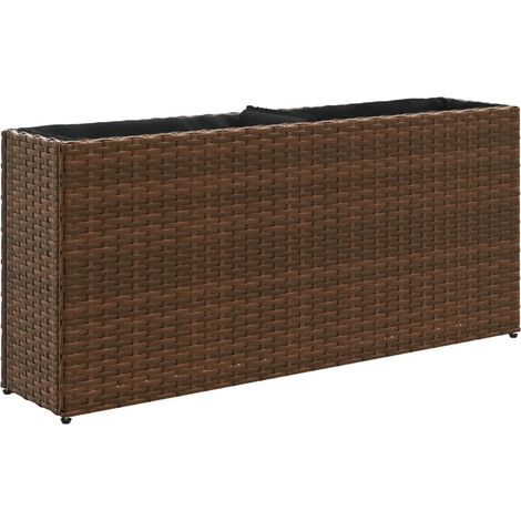 Fioriera rialzata per piante fiori terrazza giardino con 2 vasi 90 x 20 x 40 cm resina intrecciata marrone 020038084