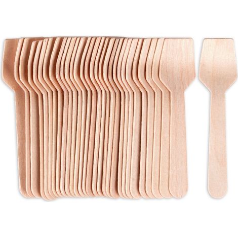 Cucharas desechables de madera para helado de 9,5 cm, 30 unidades.