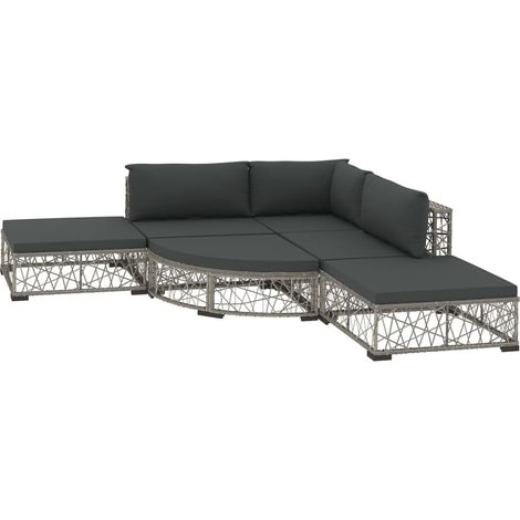 Vidaxl – Salon de jardin 6 pcs – Résine tressée gris – Coussins épais 6 cm – Design modulaire pour extérieur (1/5)