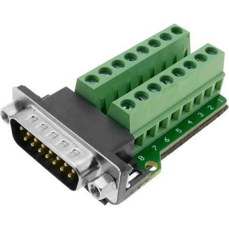 1 adaptateur DB15 mâle vers bornier 16 broches, montage sur PCB, connexion sans soudure, pour intégrateurs et installateurs (1/3)