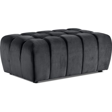 Pouf capitonné LARKO velours-Gris anthracite (1/2)