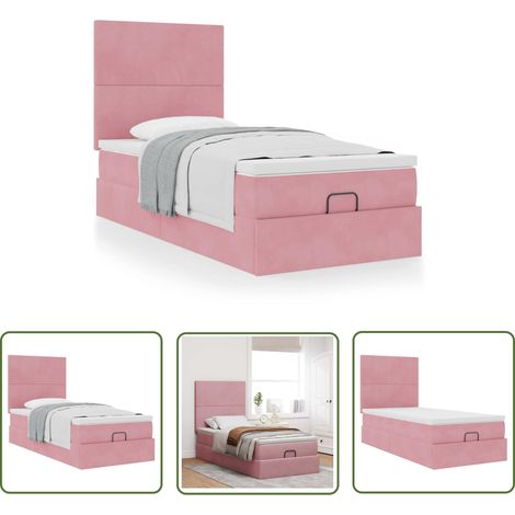 vidaXL Ottoman-Bett mit Matratzen Rosa 100x200 cm Samt (1/5)