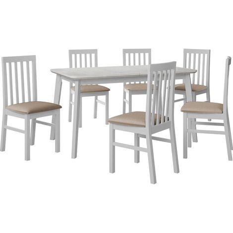 Salle à manger complète Victorville 267, Blanc, 75x80x140cm, Diamètre: 0, Nombre de chaises: 4, Style: Contemporary