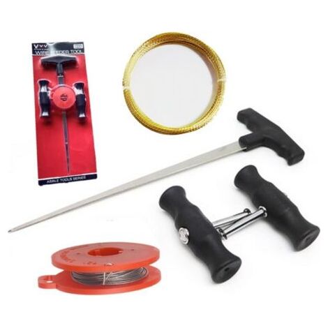 Kit de réparation de pare-brise, fil de coupe pour pare-brise avec poignées pour voiture, kit d'outils universel 5 pièces pour pare-brise (1/4)