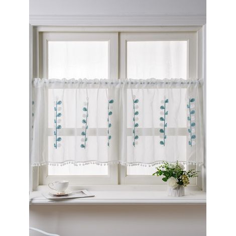 Rideau de café design branches d’arbre bleu et blanc frais d’été, avec poche pour tringle, 1 rideau de fenêtre pour cuisine, salon, salle de bain 60180 cm (1/5)