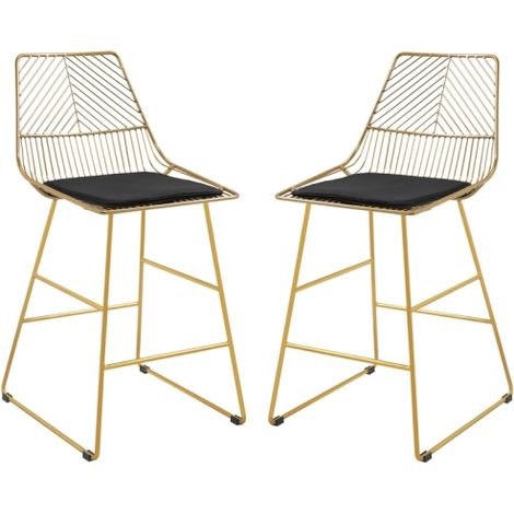 Set of 2 Modern Bar Stools with Wire Metal Frame for Kitchen and Dining Room,Stylish Counter Height Breakfast Chairs in Gold Finish