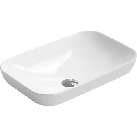 Rectangular 1 Tap Hole Ceramic Countertop Vessel without Overflow - 520mm
