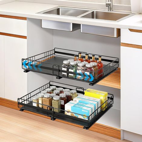 Lot de 2 tiroirs télescopiques - Tiroir extensible Organiseur cuisine d'armoire Pas perçage nécessaire (1/5)