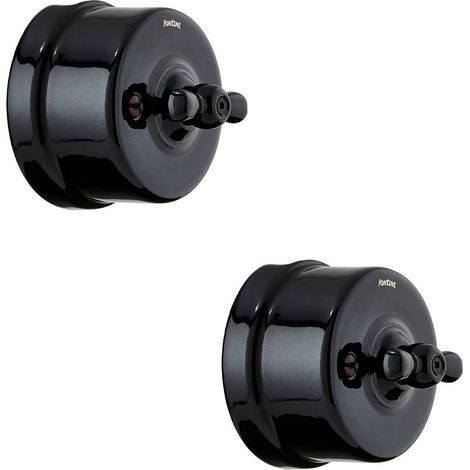 Lot de 2 Interrupteurs Va-et-Vient FONTINI Garby Colonial – Rétro en Porcelaine Noire – Style Vintage, Installation Encastrable, Qualité Premium - FONTINI