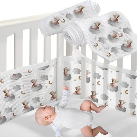 2PCS Tour De Lit Respirant pour Bébé, Barrière Anti Collision pour Nouveau Né, Lavable, Taille 160 x 30cm Et 340 x 30cm, Tour De Lit Bebe,Protection Sécurité