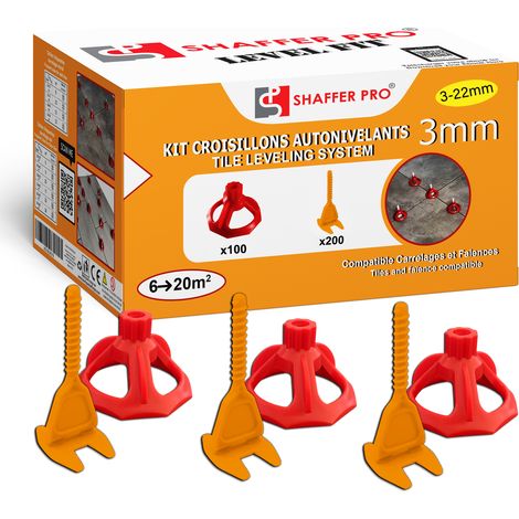 Kit croisillons autonivelants à visser LEVEL FIT 3 mm – 300 pcs – Pose carrelage 2 à 22 mm – 200 croisillons + 100 cadrans – SHAFFER PRO (1/4)