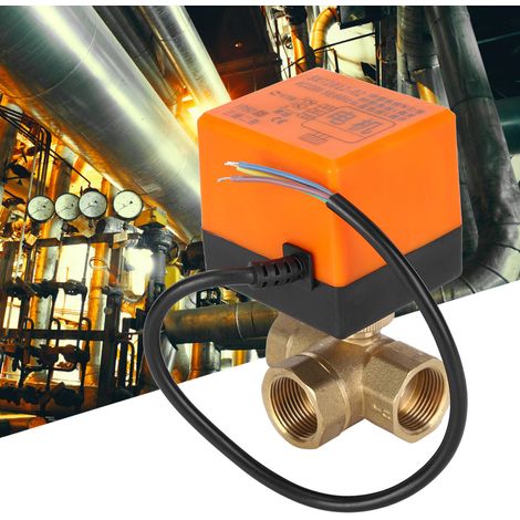 Robinet à bille motorisé en laiton orange, électrovanne 3 fils 2 commandes, 1,6 MPa 6 W AC220V, filetage G3/4 pouce, raccord en L (1/5)