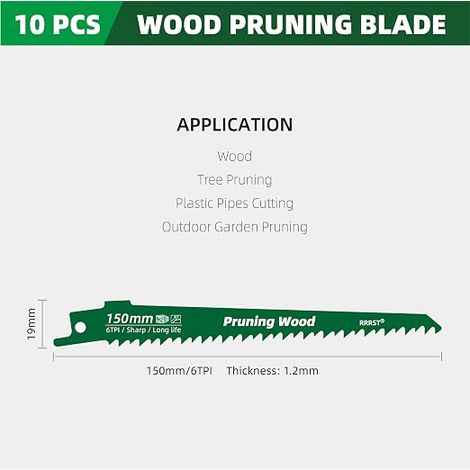 Sabre Saw Blade for Wood, 150 mm for Tree Pruning, Coarse, Hard, Soft and Lively (1/4)