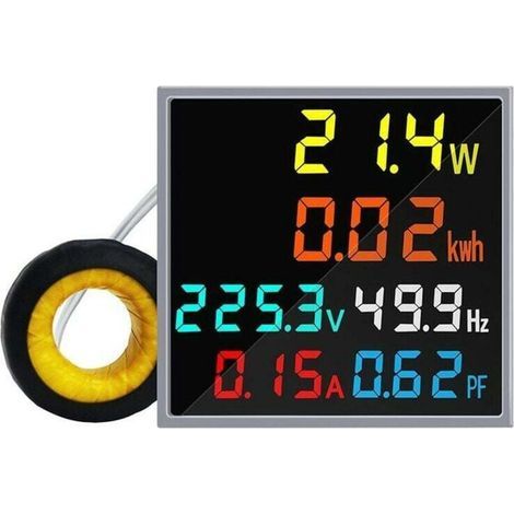 Mini medidor de CA de una pieza: voltímetro, amperímetro, vatímetro, probador de frecuencia, pantalla LCD HD, monitor de factor de potencia y amplificador de voltaje (494753 mm). (1/4)