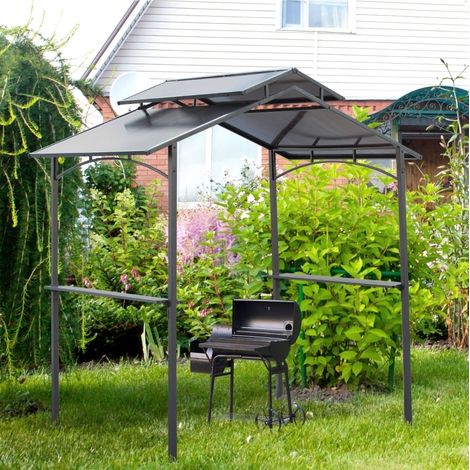 Grillpavillon mit 2 Ablagen 240x150 cm Stahl OKMYHOME (1/5)