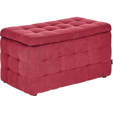 Otomana con almacenaje moderno acolchado banco de dormitorio de tela rojo Michigan
