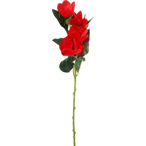 Branche décorative de 5 magnolias rouges réalistes, 45 cm (1/3)