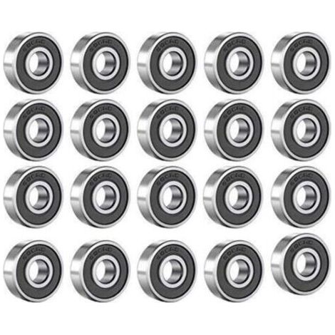 Paquete de 20 rodamientos de bolas 608 RS - Metálicos - Ranurados - Acero al carbono - Con doble blindaje negro - Para monopatines, patines de ruedas y patines en línea (8 mm x 22 mm x 7 mm)