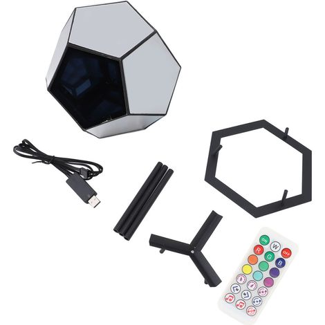 Ortviai Lampe d'ambiance LED dodécaédrique, synchronisée avec la musique, USB, télécommande et appli Bluetooth, 18 cm (1/5)