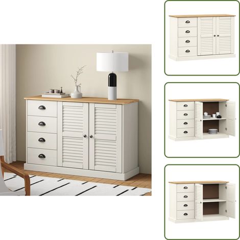 The Living Store Buffet avec tiroirs VIGO 113x40x75 cm blanc bois massif de pin - Buffet en bois (1/5)