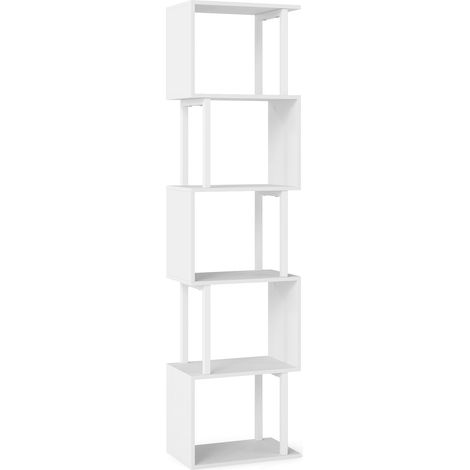 5-stöckiges Bücherregal mit Metallrahmen und Kippsicherung, Weiß